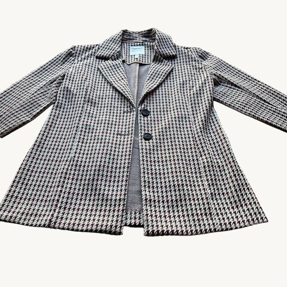 Avec Les Filles size M Brown Green Beige Houndstooth Two Button Long Blazer